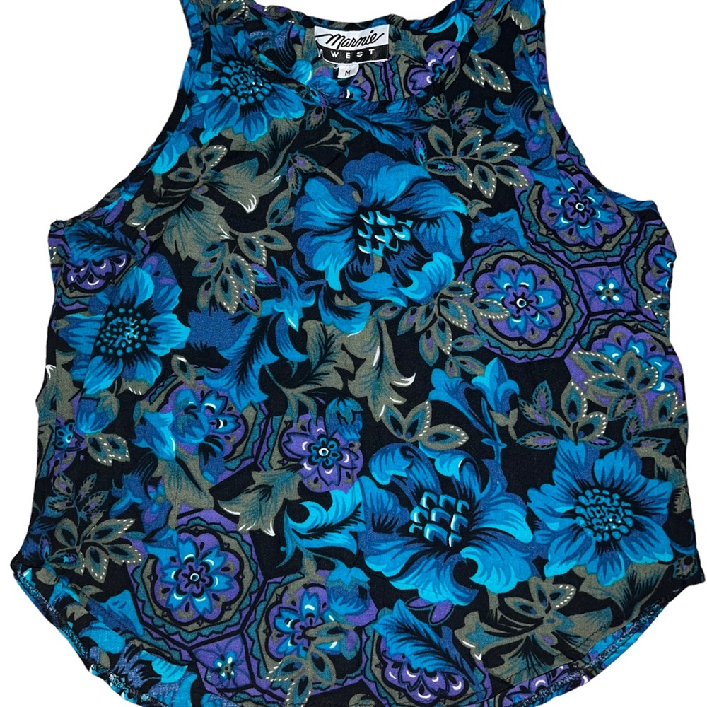 blue y2k cropped hawaiian tank top